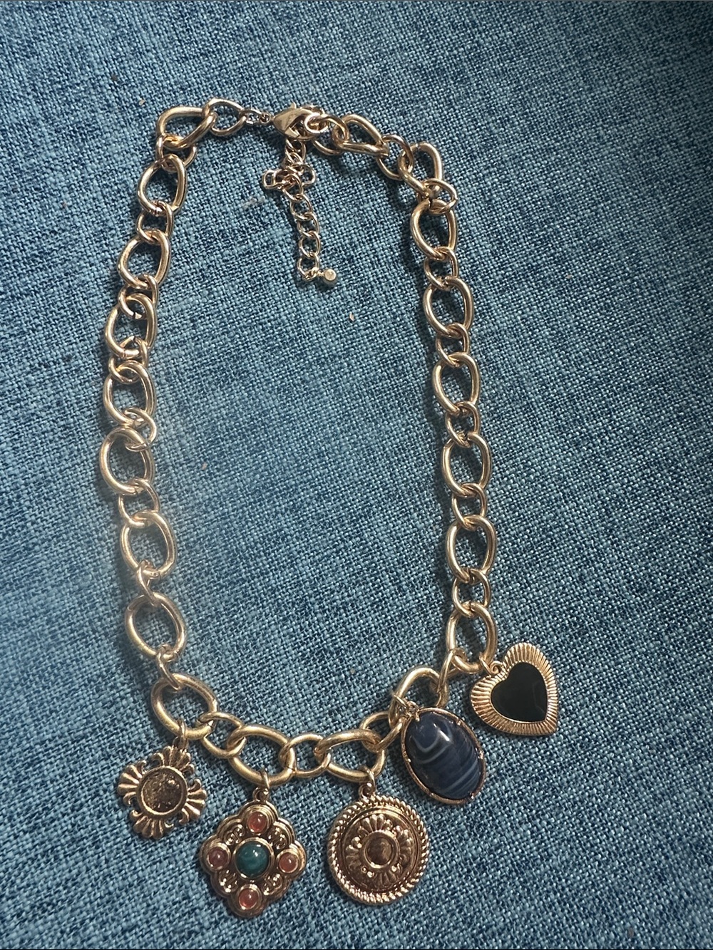Target Gold Charm Necklace with Black and Blue Accents
